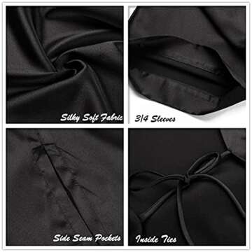 Women's Short Satin Kimono Bride Bridesmaid Wedding Robes,Black