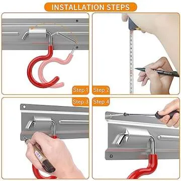 WALMANN All Metal 64 Inch Wall Mount Garden Tool Organizer for Garage, Mop and Broom Holder, Yard Tool Storage Rack for Rake, Shovel, Spade, Mop, Broom, Wall Mount Storage Organizer(4 Rails, 16 Hooks)