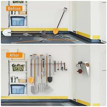 WALMANN All Metal 64 Inch Wall Mount Garden Tool Organizer for Garage, Mop and Broom Holder, Yard Tool Storage Rack for Rake, Shovel, Spade, Mop, Broom, Wall Mount Storage Organizer(4 Rails, 16 Hooks)