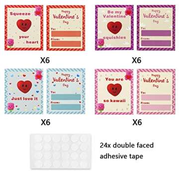 Jofan 24 PCS Valentines Cards with Mochi Squishy Toys Squishies for Kids School Class Classroom Valentines Day Gifts Prizes Party Favors