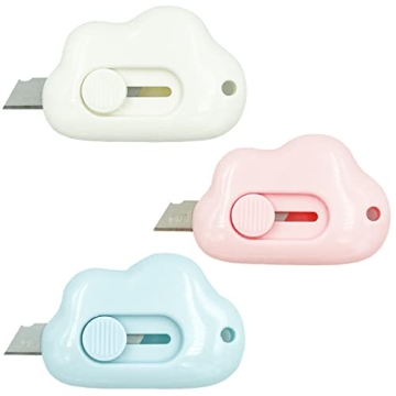 Cute Retractable Box Cutters - 3Pcs Cloud Shaped Mini Art Cutter Utility Knife Office School Station...