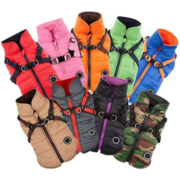 Puppia Mountaineer Winter Dog Coat with integrated harness No Pull Cold Weather Waterproof Warm Fleece Back Zipper for Small & Medium Dog, PINK, Small