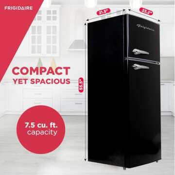 Frigidaire EFR786 Retro Apartment Size Refrigerator with Top Freezer - 2 Door Fridge with 7.5 Cu Ft of Storage Capacity, Adjustable Spill-Proof Shelves, Door & Crisper Bins, Black