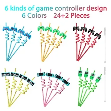 24 Game Controller Party Straws - Fun for All Ages