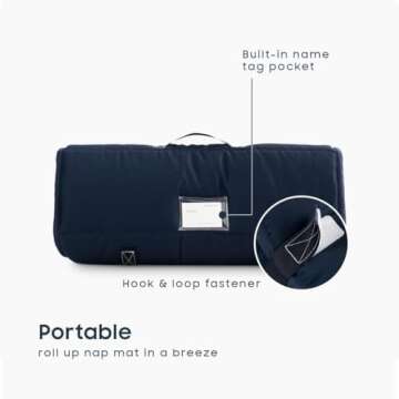 Wake In Cloud - Toddler Nap Mat with Pillow and Blanket, for Kids Boys Girls in Kindergarten Daycare Preschool Pre K, Roll Up Sleeping Bag, Solid Color, Navy Blue, Standard