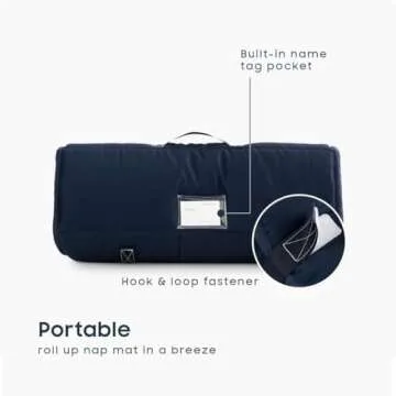 Wake In Cloud - Toddler Nap Mat with Pillow and Blanket, for Kids Boys Girls in Kindergarten Daycare Preschool Pre K, Roll Up Sleeping Bag, Solid Color, Navy Blue, Standard