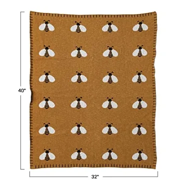 Creative Co-Op Baby Blanket with Cute Bee Print
