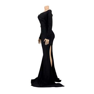 Vakkest Formal Long Sleeve Evening Dress Solid Color Prom Gown Front Split Wedding Party Maxi Dress
