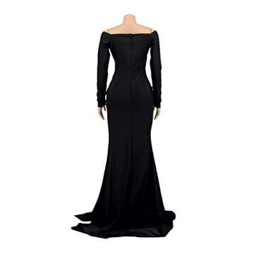 Vakkest Formal Long Sleeve Evening Dress Solid Color Prom Gown Front Split Wedding Party Maxi Dress