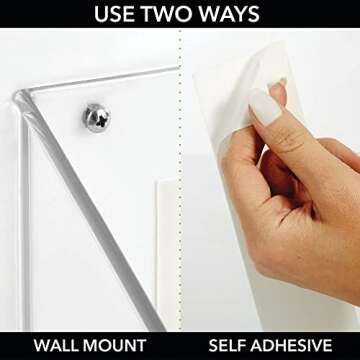 mDesign Slim Plastic Adhesive Wall Mount Home Storage Organizer Basket, Mountable Hanging Bin for Door/Wall in Entryway, Mudroom, Bedroom, Bathroom, Office, Laundry, Ligne Collection, 2 Pack, Clear