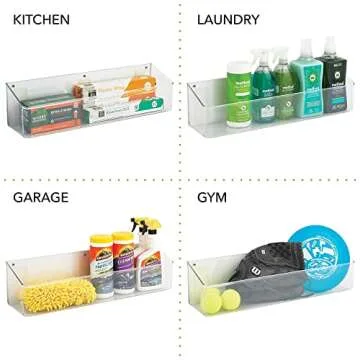 mDesign Slim Plastic Adhesive Wall Mount Home Storage Organizer Basket, Mountable Hanging Bin for Door/Wall in Entryway, Mudroom, Bedroom, Bathroom, Office, Laundry, Ligne Collection, 2 Pack, Clear