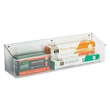 mDesign Slim Plastic Adhesive Wall Mount Home Storage Organizer Basket, Mountable Hanging Bin for Door/Wall in Entryway, Mudroom, Bedroom, Bathroom, Office, Laundry, Ligne Collection, 2 Pack, Clear