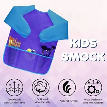 Bassion Kids Art Smocks for Ages 2-6 - Waterproof & Colorful