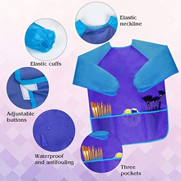 Bassion Kids Art Smocks for Ages 2-6 - Waterproof & Colorful