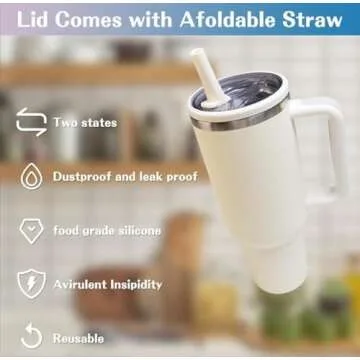 2 Pack 40 oz Tumbler Flip Straw Lid Replacement fit, Spill Proof Splash Resistant Tumbler Lids,Reusable Tumbler Cover for Cup (White)