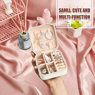 12 Pcs Travel Jewelry Case Bridesmaid Gift Boxes Jewelry Travel Organizer Small Jewelry Box Mini Storage Organizer Storage Box for Women Girls Bridesmaid Gift (White, Pink)