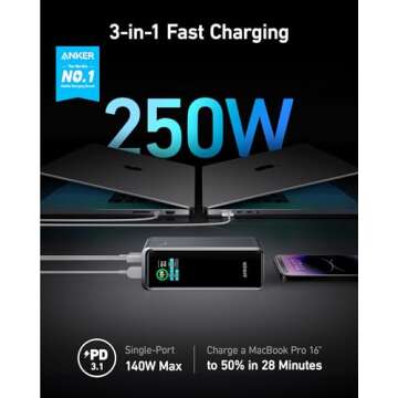 Anker Prime 27,650mAh Power Bank (250W) with 100W Charging Base, 3-Port Portable Charger, Smart App,...
