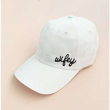 ModParty Wifey Hat | Bride Baseball Cap | White Cap with Embroidered Patch | Honeymoon Wedding Gift Idea | Adjustable Buckle Women’s Hat