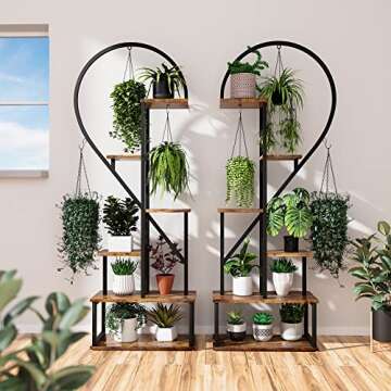 POTEY 6 Tier Metal Plant Stand, Creative Half Heart Shape Ladder Plant Stands for Indoor Plants Multiple, Brown Plant Shelf Rack for Home Patio Lawn Garden (2 Pack)