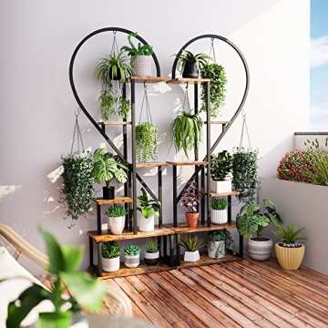 POTEY 6 Tier Metal Plant Stand, Creative Half Heart Shape Ladder Plant Stands for Indoor Plants Multiple, Brown Plant Shelf Rack for Home Patio Lawn Garden (2 Pack)