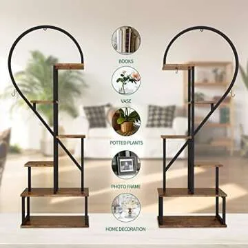 POTEY 6 Tier Metal Plant Stand, Creative Half Heart Shape Ladder Plant Stands for Indoor Plants Multiple, Brown Plant Shelf Rack for Home Patio Lawn Garden (2 Pack)