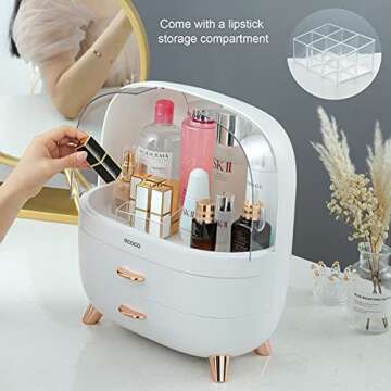 MOPMS Makeup Organizer Cosmetic and Jewelry Storage Case Large Capacity Bedroom Dresser Organizer Box Fits for Makeup Brushes, Lipsticks, 1PCS White