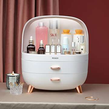 MOPMS Makeup Organizer Cosmetic and Jewelry Storage Case Large Capacity Bedroom Dresser Organizer Box Fits for Makeup Brushes, Lipsticks, 1PCS White