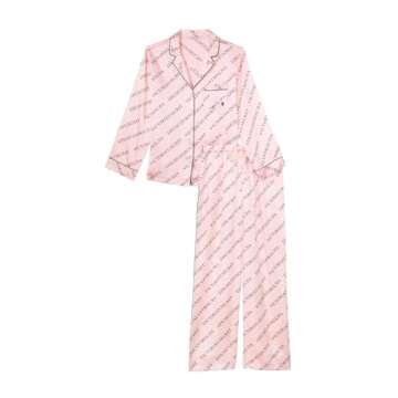 Victoria's Secret Satin Long Pajama Set, Silk Pajamas, PJ Set for Women, 2 Piece Lounge Set Silk PJs, Women's Sleepwear, Pink (XS)