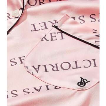 Victoria's Secret Satin Long Pajama Set, Silk Pajamas, PJ Set for Women, 2 Piece Lounge Set Silk PJs, Women's Sleepwear, Pink (XS)