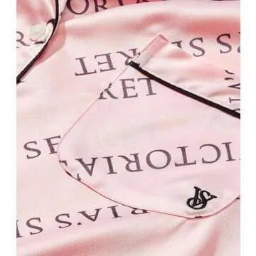 Victoria's Secret Satin Long Pajama Set, Silk Pajamas, PJ Set for Women, 2 Piece Lounge Set Silk PJs, Women's Sleepwear, Pink (XS)