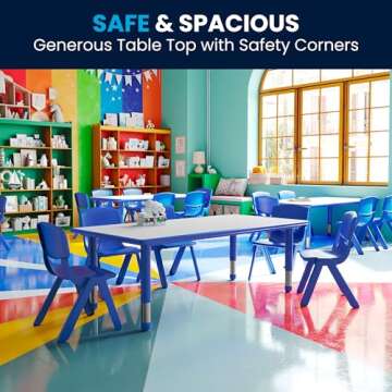 Flash Furniture Wren Adjustable Classroom Activity Table for School and Home, Plastic Activity Table for Kids, 23.625" W x 47.25" L, Gray/Blue