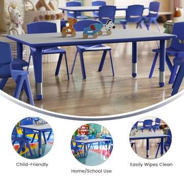 Flash Furniture Wren Adjustable Classroom Activity Table for School and Home, Plastic Activity Table for Kids, 23.625" W x 47.25" L, Gray/Blue