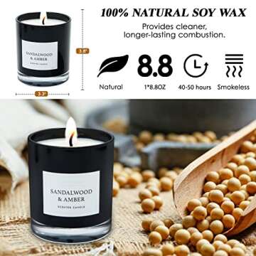 Candles for Home Scented, 8.8oz Sandalwood and Amber Aromatherapy Candles Scented with Long Lasting ...