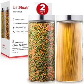 EatNeat Set of 2 Glass Food Storage Containers - Elegant Kitchen Canisters for Pasta and Pantry Orga...