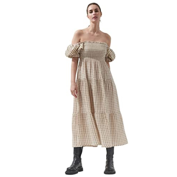 Chic Gingham Maternity Dress: Stylish Nursing Gown for Baby Showers & More