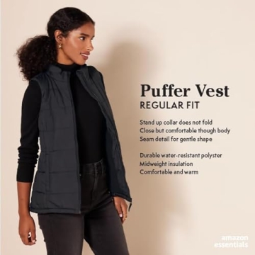 Amazon Essentials Women's Mid-Weight Puffer Vest for Cold Weather
