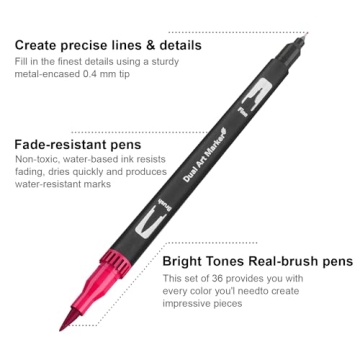 Dual Brush Marker Pens for Adults Set of 36 Colors