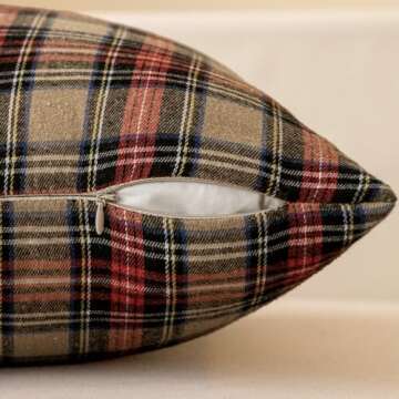 MIULEE Christmas Set of 2 Scottish Tartan Plaid Throw Pillow Covers Farmhouse Classic Decorative Square Cushion Cases for Decor Sofa Couch 18x18 Inch, Khaki