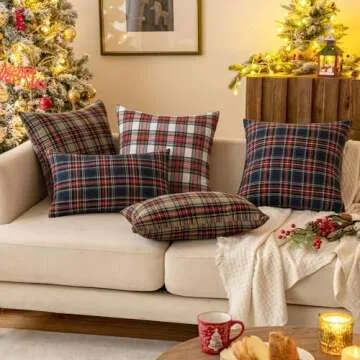 MIULEE Christmas Set of 2 Scottish Tartan Plaid Throw Pillow Covers Farmhouse Classic Decorative Square Cushion Cases for Decor Sofa Couch 18x18 Inch, Khaki