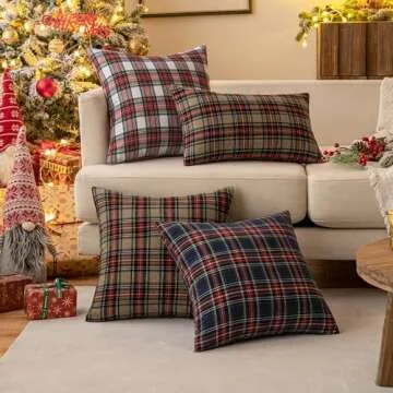 MIULEE Christmas Set of 2 Scottish Tartan Plaid Throw Pillow Covers Farmhouse Classic Decorative Square Cushion Cases for Decor Sofa Couch 18x18 Inch, Khaki