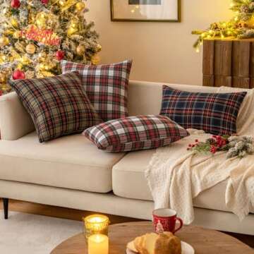 MIULEE Christmas Set of 2 Scottish Tartan Plaid Throw Pillow Covers Farmhouse Classic Decorative Square Cushion Cases for Decor Sofa Couch 18x18 Inch, Khaki