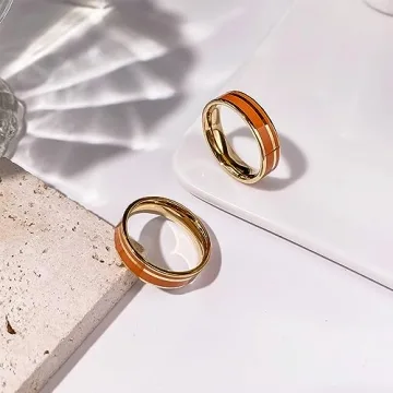 SILBAZ Orange Enamel Ring - Vibrant Gold-Plated Jewelry Gift