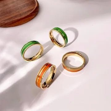 SILBAZ Orange Enamel Ring - Vibrant Gold-Plated Jewelry Gift