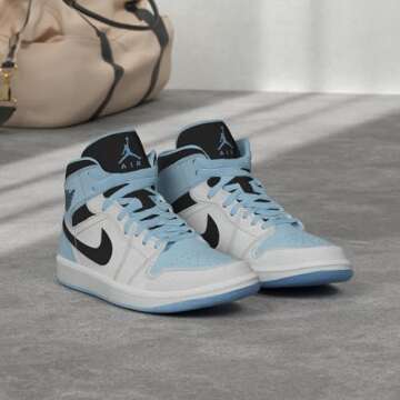 Nike Air Jordan 1 Mid Men's Shoes White/Ice Blue-Black DV1308-104 7.5, 9