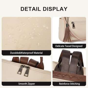 Telena Womens Backpack Purse Vegan Leather Large Travel Shoulder Bag with Tassel Beige-Brown