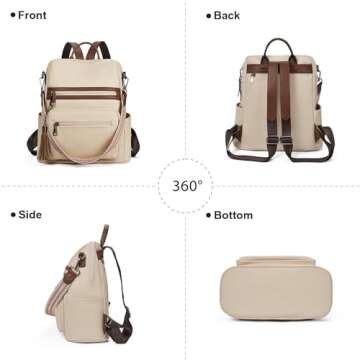 Telena Womens Backpack Purse Vegan Leather Large Travel Shoulder Bag with Tassel Beige-Brown