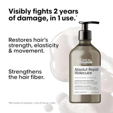 L'Oreal Professionnel Absolut Repair Molecular Shampoo - Sulfate-Free Molecular Repairing Shampoo, Repairs Damage & Restores Strength For All Damaged Hair Types