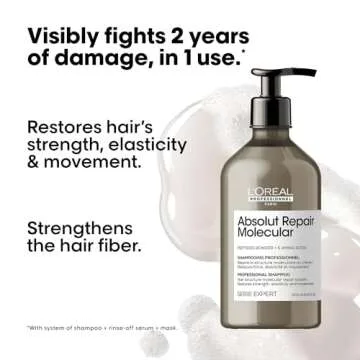 L'Oreal Professionnel Absolut Repair Molecular Shampoo - Sulfate-Free Molecular Repairing Shampoo, Repairs Damage & Restores Strength For All Damaged Hair Types