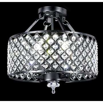 New Legend Lighting Antique Black Finish Round Shade Crystal Semi-Flush Mount Chandelier 4-Light Ceiling Fixture