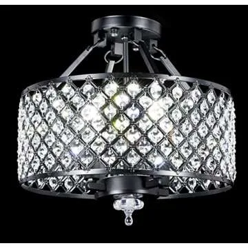 New Legend Lighting Antique Black Finish Round Shade Crystal Semi-Flush Mount Chandelier 4-Light Ceiling Fixture